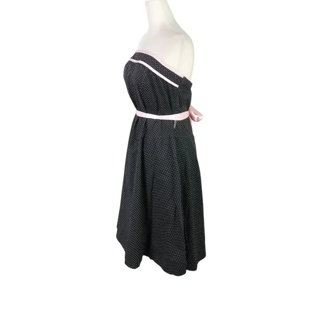 Vintage Y2K Torrid Black and White Polka Dot Strapless Midi Party Dress 14 - Picture 3 of 7